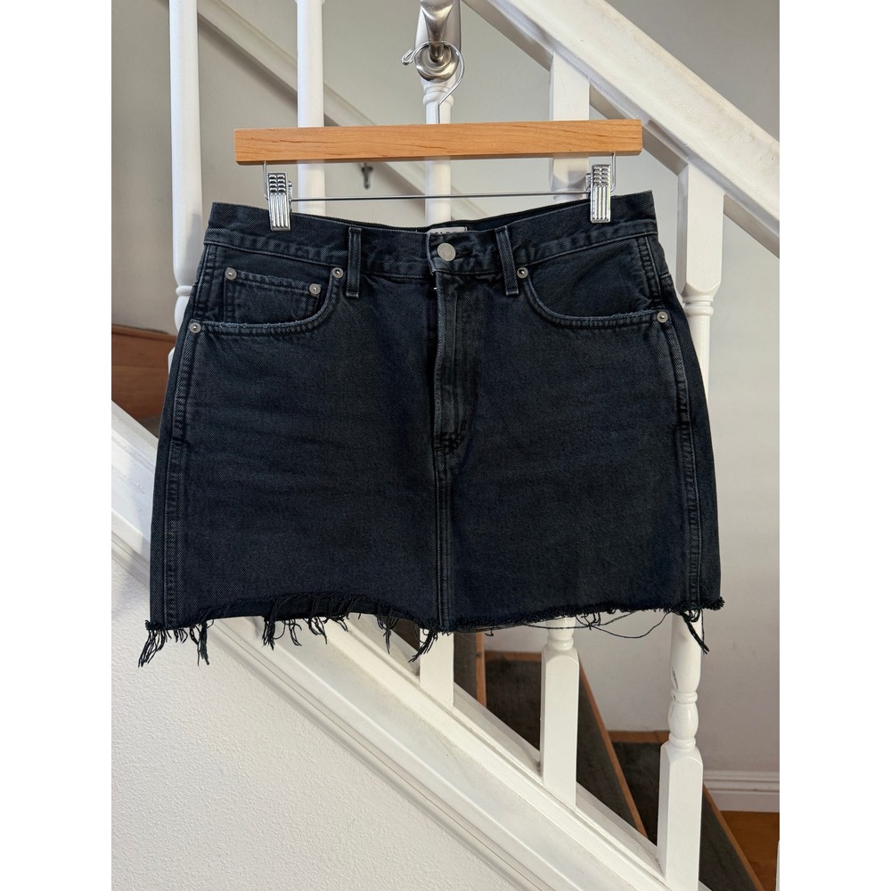 AGOLDE Quinn High Rise Denim Mini Skirt Washed Black Raw Hem A3000C-773 Size 29